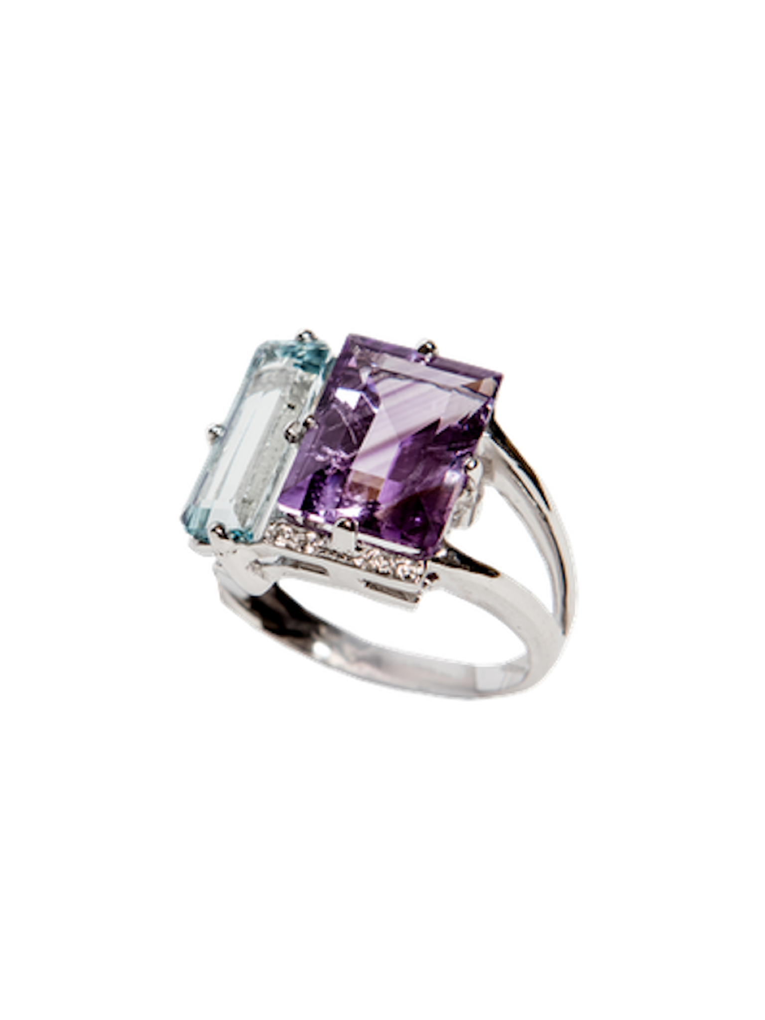 Amethyst, aquamarine and white diamond ring